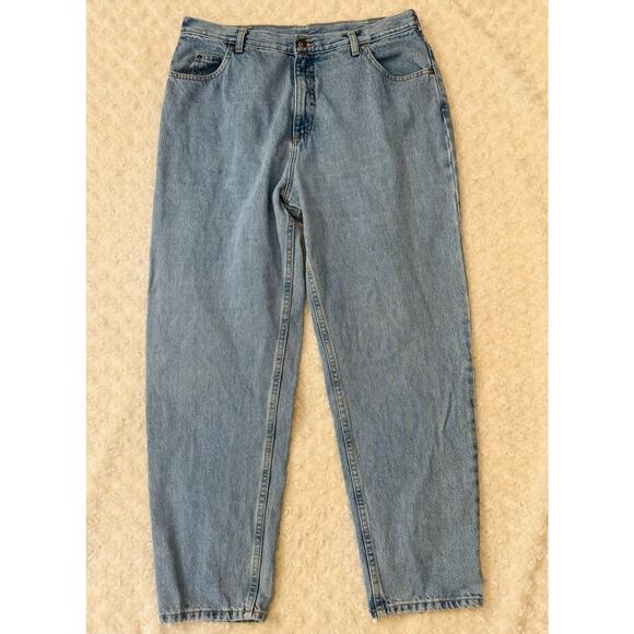 Lands End Women High Rise Mom Straight Leg Medium Wash Coton Blue Denim Jeans 16 - Picture 1 of 8